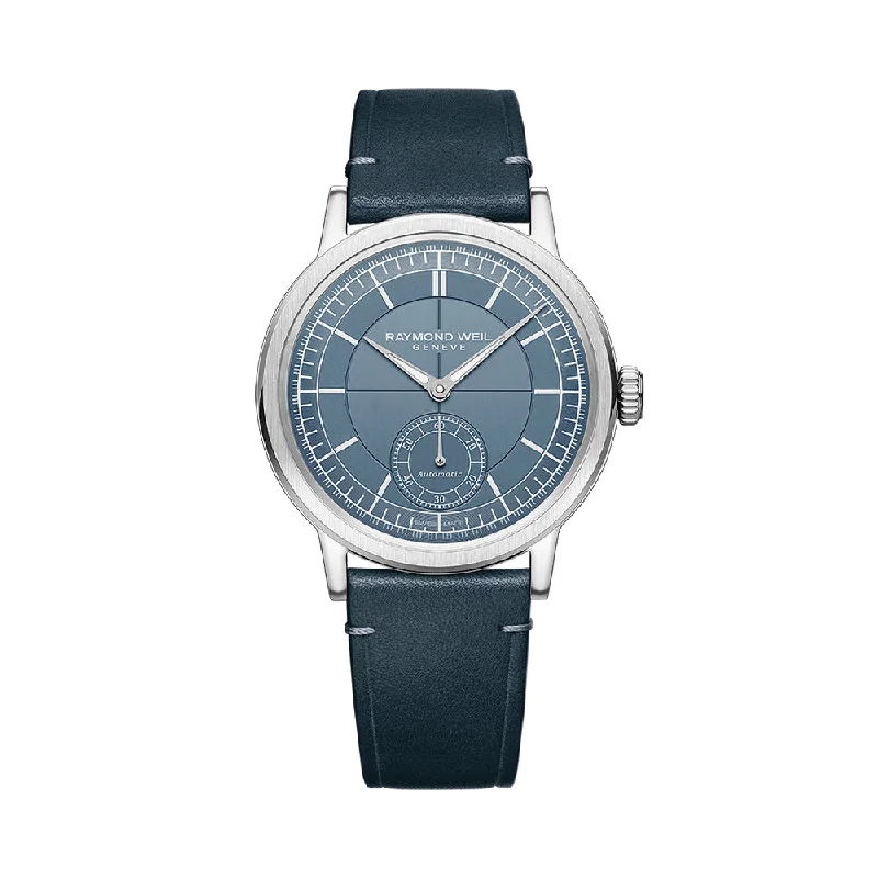 men's GMT watches with quartz display function -Millesime Men's Automatic Small Seconds Sector Dial 39.5mm - Blue on Leather Strap men's GMT watches with quartz display function -Millesime Men's Automatic Small Seconds Sector Dial 39.5mm - Blue on Leather Strap