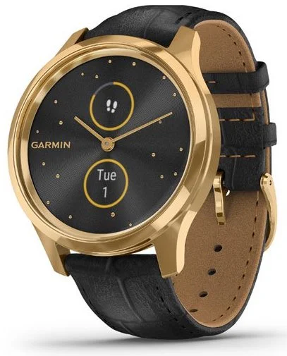 Mens Smart Watches Long Battery Life-Garmin Watch Vivomove Luxe Gold PVD Black Embossed Leather Mens Smart Watches Long Battery Life-Garmin Watch Vivomove Luxe Gold PVD Black Embossed Leather