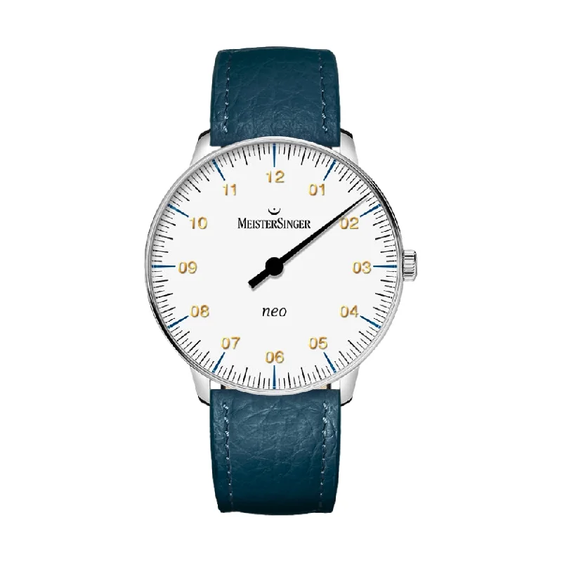 men's chronograph watches with high contrast dials -Neo Sapphire White Dial 36mm on Ocean Bllue Embossed Leather Strap men's chronograph watches with high contrast dials -Neo Sapphire White Dial 36mm on Ocean Bllue Embossed Leather Strap