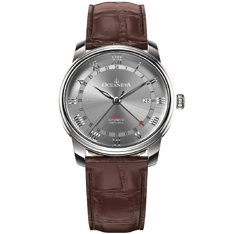 men's skeletonized watches with unique movement -Oceaneva OceanTrek GMT 200m Automatic Gray Brown men's skeletonized watches with unique movement -Oceaneva OceanTrek GMT 200m Automatic Gray Brown
