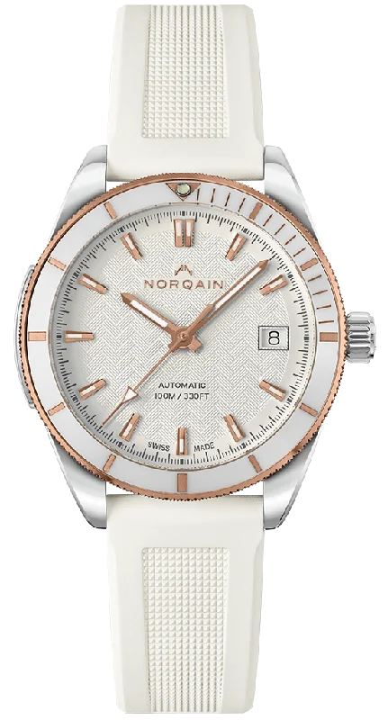 women's mechanical watches with perpetual calendar design -Norqain Adventure 37mm White & Gold Rubber