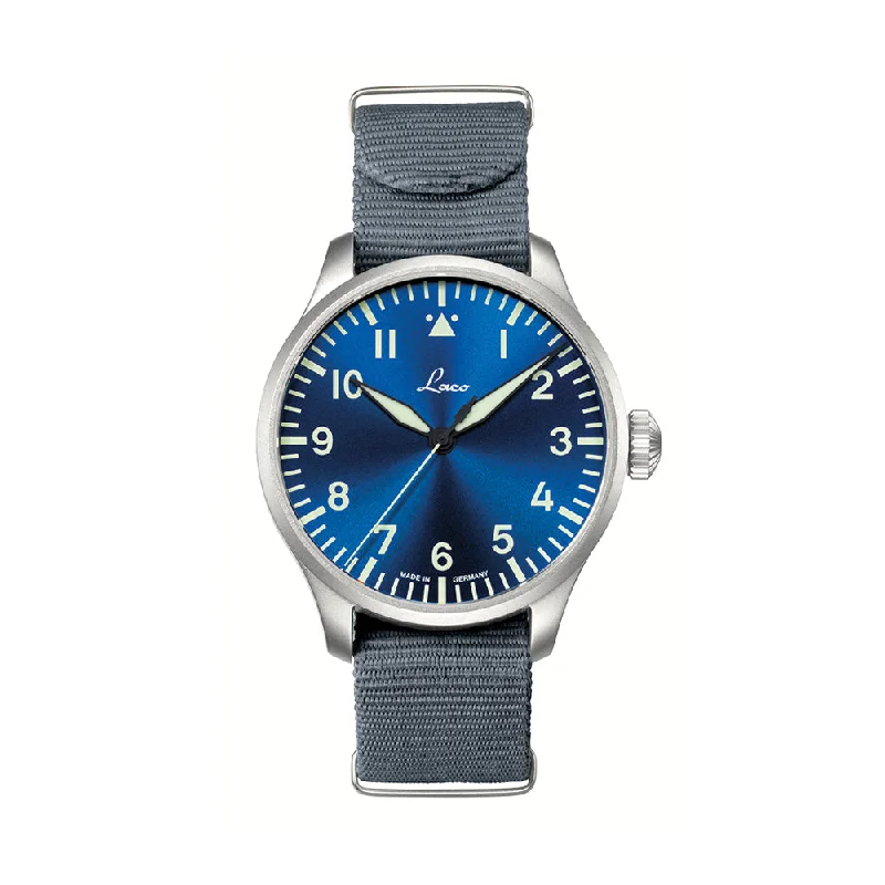 men's pilot watches with solar design -Pilot Watch Basic Augsburg "Blaue Stunde" 42mm - Blue on Nylon Strap