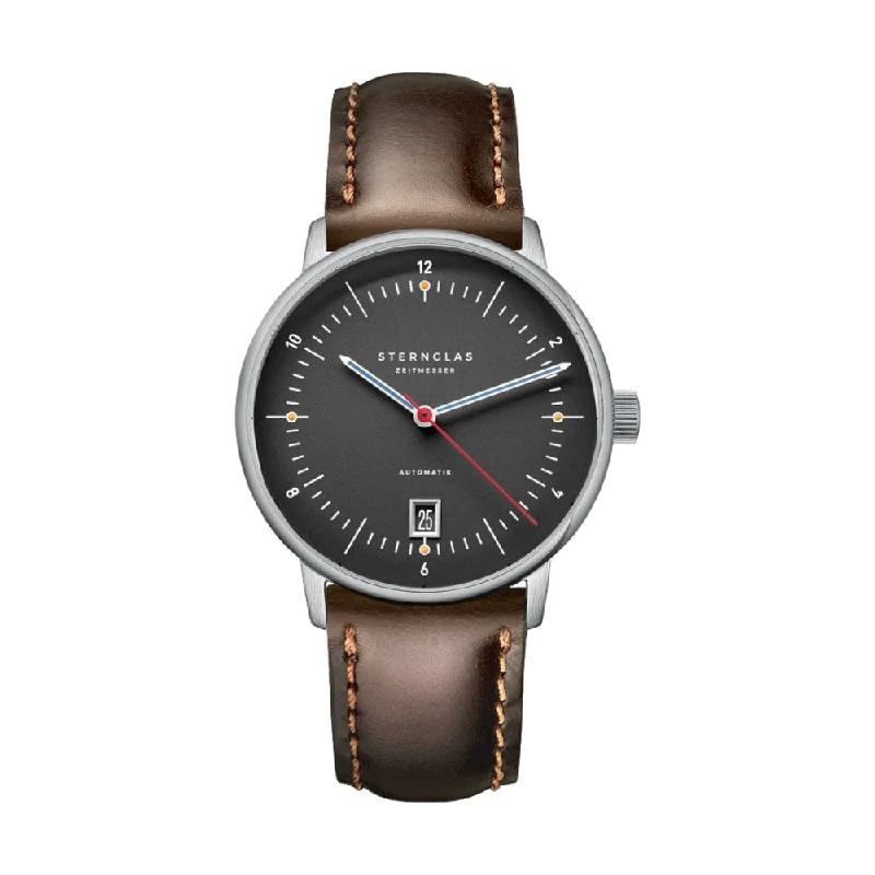 men's chronograph watches with silicone straps -Naos Pro Automatik Anthracite on Dark Brown Leather Strap men's chronograph watches with silicone straps -Naos Pro Automatik Anthracite on Dark Brown Leather Strap