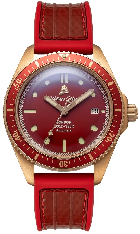 men's mechanical watches with solar display -William Wood Bronze Ruby Red Fire Hose men's mechanical watches with solar display -William Wood Bronze Ruby Red Fire Hose