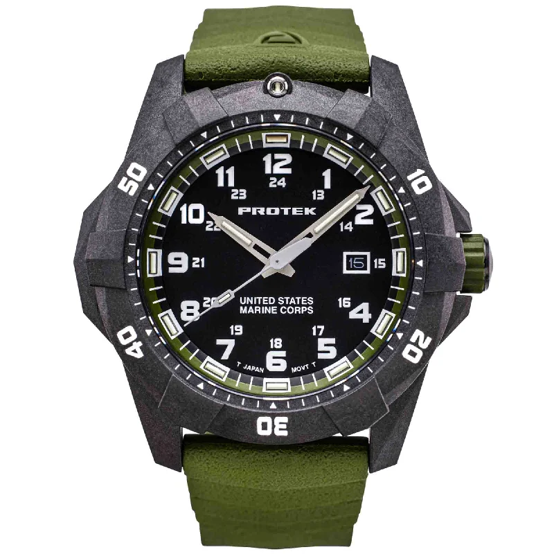 men's skeletonized watches for daily wear -ProTek Carbon USMC Series Dive Green