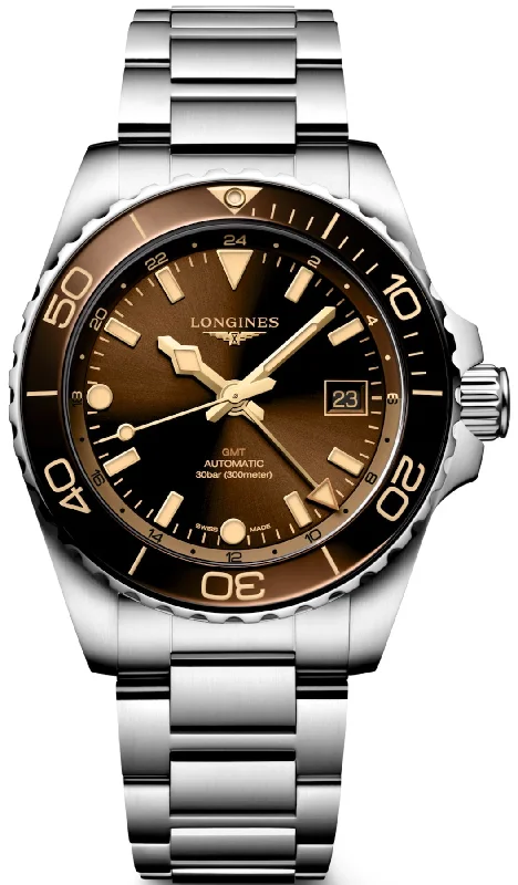 men's mechanical watches with custom engraving design -Longines HydroConquest GMT Mens