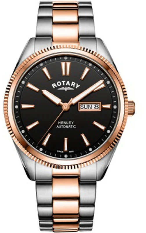 men's mechanical watches for young men -Rotary Henley Two Tone Rose Serrated Bezel Mens D
