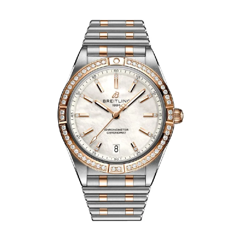 semi-gloss dress watches-Chronomat Automatic 36mm Stainless Steel & 18k Red Gold - Mother-of-Pearl with Diamonds on Bezel & Markers semi-gloss dress watches-Chronomat Automatic 36mm Stainless Steel & 18k Red Gold - Mother-of-Pearl with Diamonds on Bezel & Markers