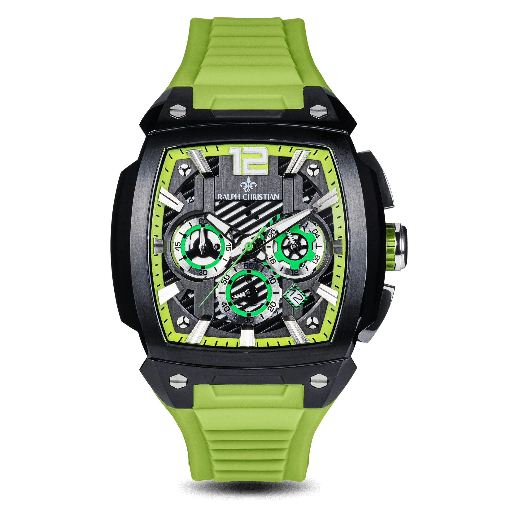 men's mechanical watches with vibration alert display -The Phantom Chrono - Lime Green