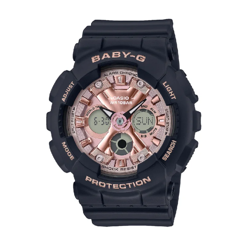 women's Casio corrosion-resistant design watches -CASIO BABY-G BA-130-1A4DR ANALOG-DIGITAL BLACK PINK WATCH