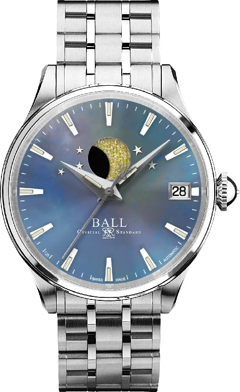 women's Ball double-domed watches -Ball Watch Company Trainmaster Moon Phase Ladies