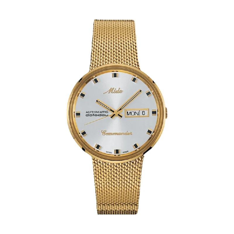 men's GMT watches with dual time function -Commander 1959 Silver Dial Gold-Tone