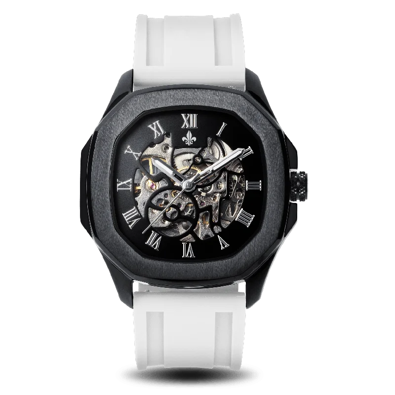 men's mechanical watches with sporty style design -The Avalon Black + White Silicone Strap men's mechanical watches with sporty style design -The Avalon Black + White Silicone Strap