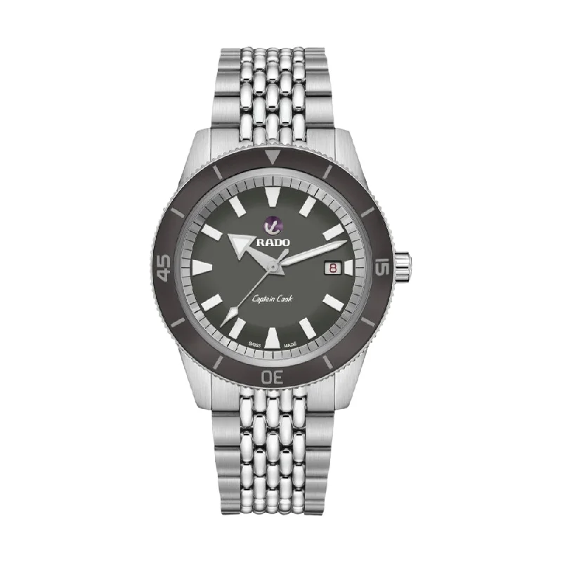 men's waterproof dive watches -Captain Cook Automatic Grey Dial 42mm (Additional Straps Included)