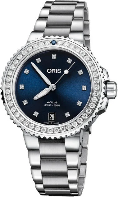 women's mechanical watches with timer display function -Oris Watch Aquis Date Diamond Ladies