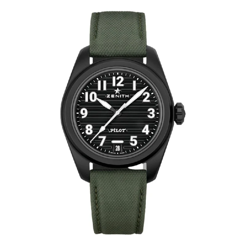 men's GMT watches with backlight design -Pilot Central Second & Date - Black Ceramic