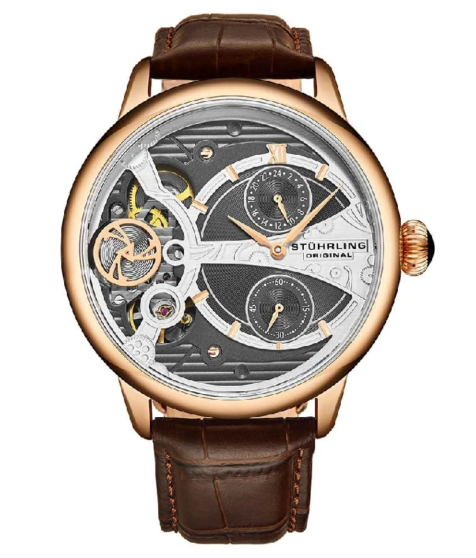 Grey Dial / Rose Case / Brown Leather Strap Rose Gold Layered Tang Buckle