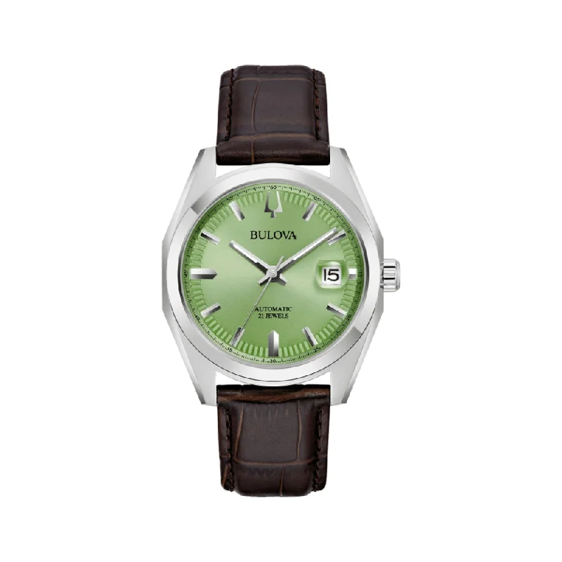 men's leather strap dive watches -Surveyor Green Dial, 39 mm on Strap
