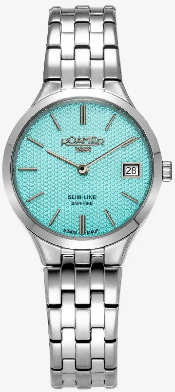 women's mechanical watches with solar display function -Roamer Slim-Line Classic Marine Blue Ladies