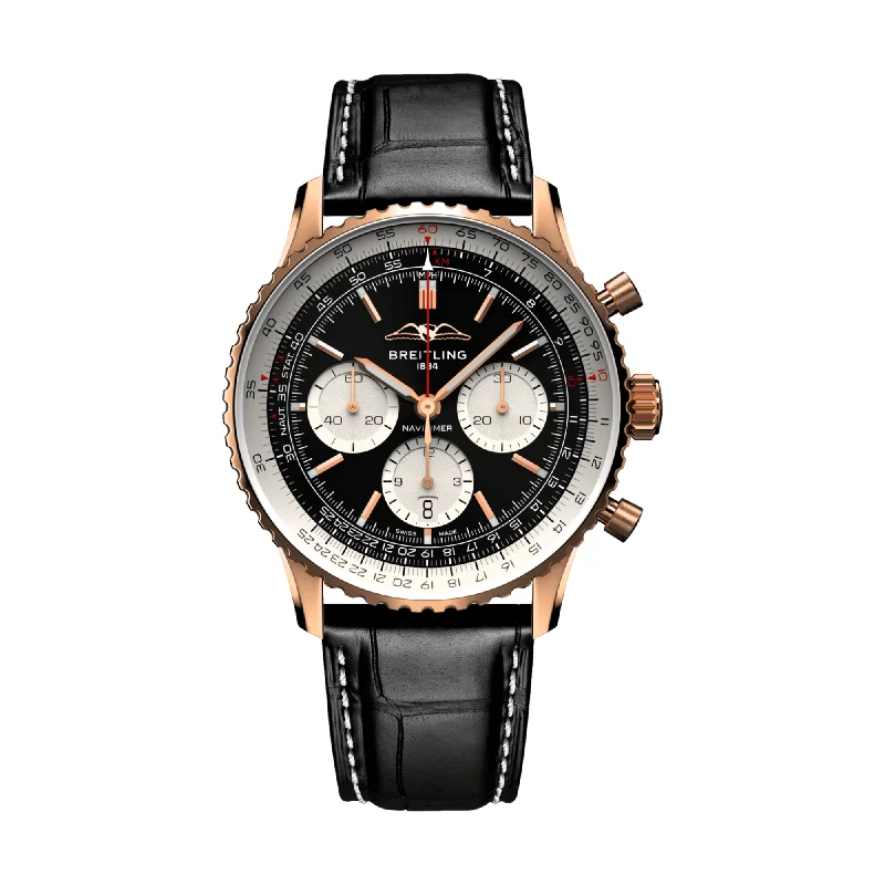 men's digital watches with BGW9 SuperLuminova display function -Navitimer B01 Chronograph 43mm 18k Red Gold - Black