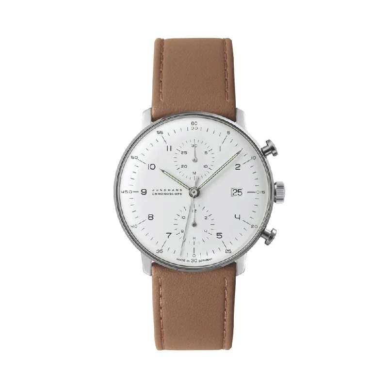 38mm-ideal-dress size-Max Bill Chronoscope - Silver on Leather Strap