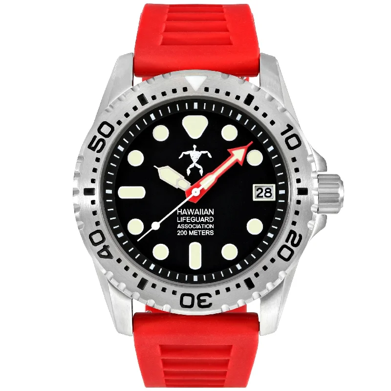 high-end men's skeletonized watches with unique design -Hawaiian Lifeguard Association Black Red