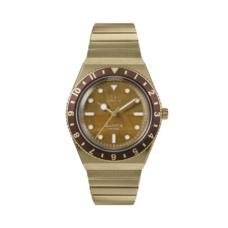 eyeglass-frame matching-Q Timex® Gold-Tone 36mm - Brown on Stainless Steel Expansion Band