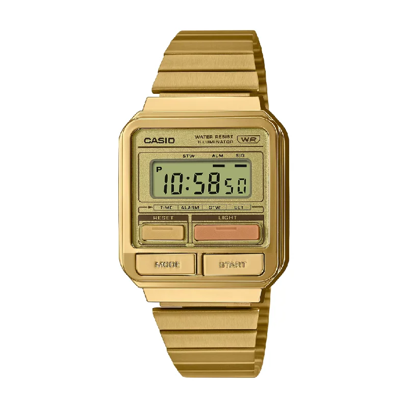 men's Cartier date magnifier design watches -CASIO GENERAL VINTAGE A120WEG-9ADF DIGITAL GOLD MEN WATCH