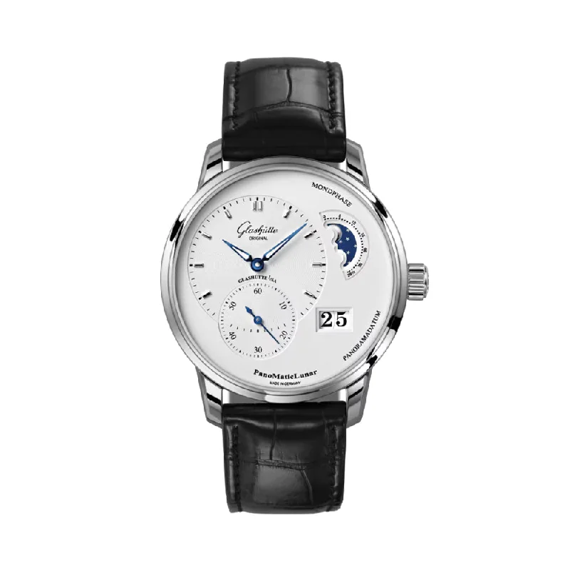 men's dive watches with corrosion-resistant style -PanoMaticLunar Auomatic Stainless Steel 40mm - Silver on Leather Strap