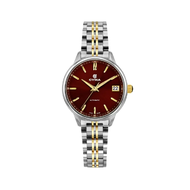 women's mechanical watches with tritium display -CYMA W02-00815-004 CHARISMA 3 HANDS AUTOMATIC MECHANICAL TWO-TONE STAINLESS STEEL WOMEN WATCH