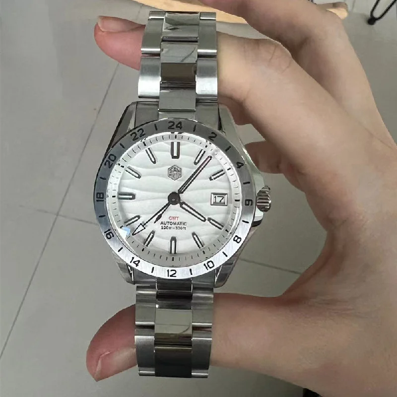 men's dive watches with leather straps -★Pre-Owned★San Martin NH34 39mm GMT Watch SN0129