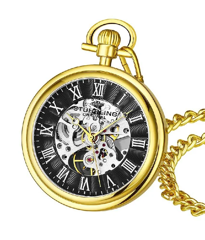 Black Dial / Gold Case / Stainless Steel Pocket Watch
