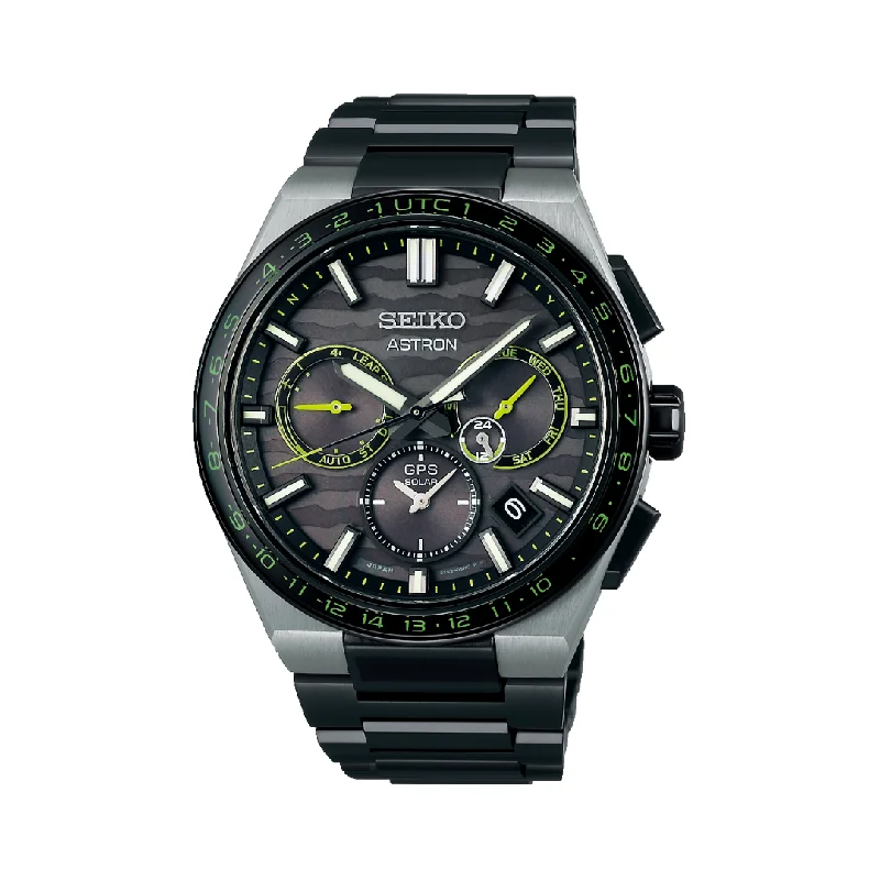 men's Seiko custom engraving design watches -SEIKO ASTRON SSH139J1 CYBER YELLOW GPS SOLAR 5X DUAL TIME LIMITED EDITION MEN WATCH