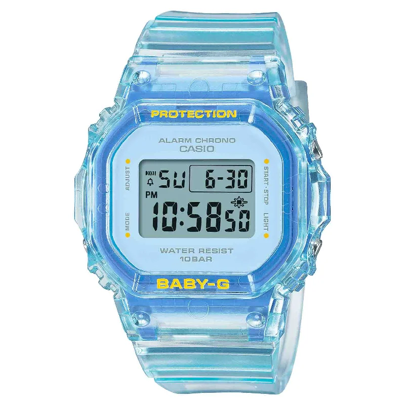 men's skeletonized watches with black leather strap -G-Shock BGD565 Digital Summer Jelly Blue men's skeletonized watches with black leather strap -G-Shock BGD565 Digital Summer Jelly Blue