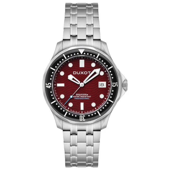 modern men's skeletonized timepieces -Duxot Henri Diver Automatic Maroon Red