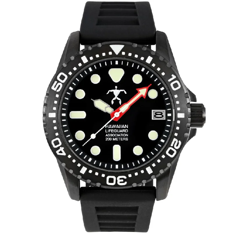 men's skeletonized watches with alligator strap -Hawaiian Lifeguard Association All Black men's skeletonized watches with alligator strap -Hawaiian Lifeguard Association All Black