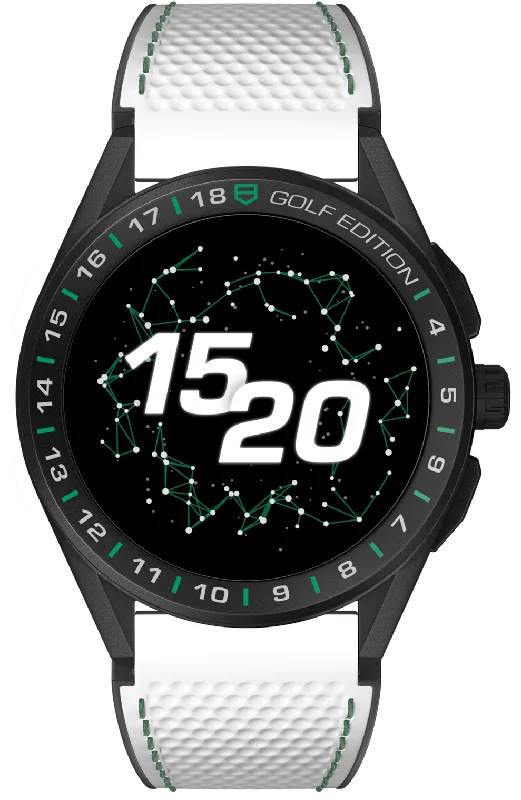 Mens Smart Watch Straps-TAG Heuer Watch Connected 45 Titanium White Green Rubber Golf Edition D