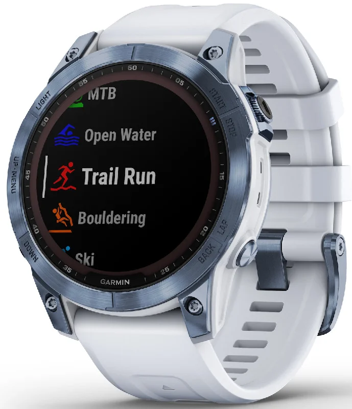 Smart Watches for Mens Blood Oxygen Monitoring-Garmin Watch Fenix 7 Sapphire Solar Mineral Blue Titanium D