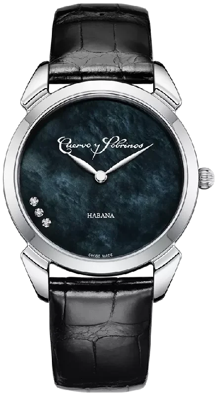 women's mechanical watches with custom engraving display function -Cuervo y Sobrinos Historiador Primera Dama Black
