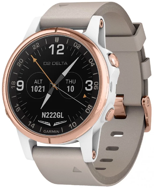 Mens Smart Watches Sleep Stage Tracking-Garmin Watch D2 Delta S Aviator Watch Beige Leather Band Mens Smart Watches Sleep Stage Tracking-Garmin Watch D2 Delta S Aviator Watch Beige Leather Band