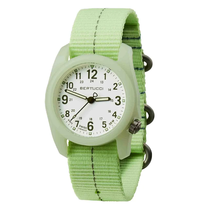 men's field watches with Japanese SuperLuminova design -Bertucci DX3 Glow Vintage Drab Green