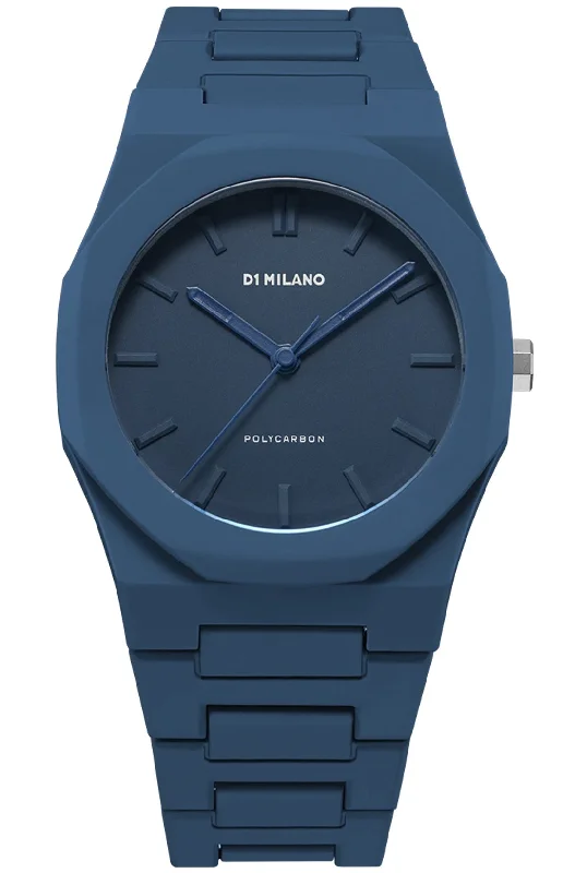 men's mechanical watches with triple time zone design -D1 Milano Polycarbon Blue