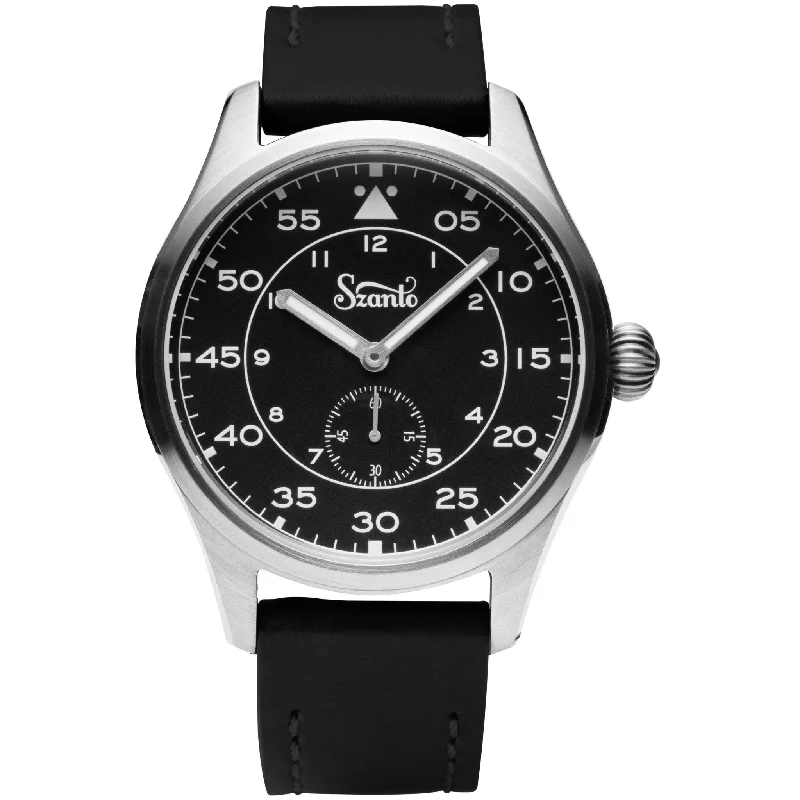 men's pilot watches with luminescent style design -Szanto Heritage Aviator Steel Black