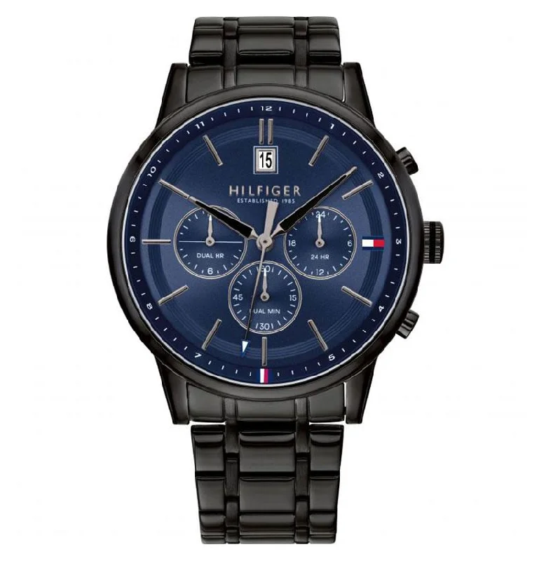 Men's Leather Strap Dress Watches-Tommy Hilfiger 1791633 Men's Kyle Black Chronograph Watch Men's Leather Strap Dress Watches-Tommy Hilfiger 1791633 Men's Kyle Black Chronograph Watch