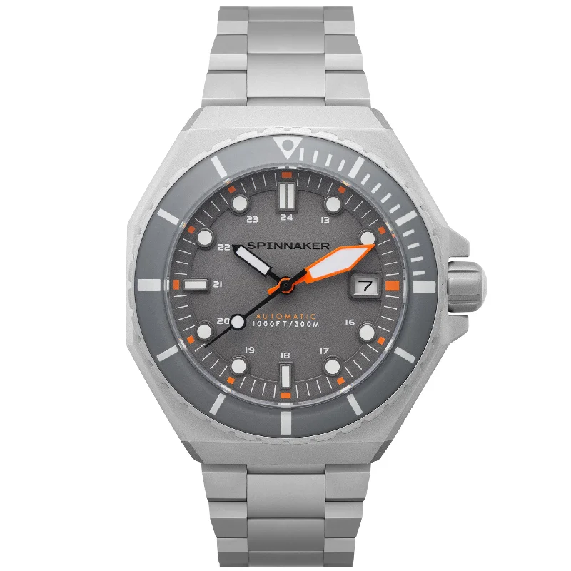 men's pilot watches with alarm style design -Spinnaker Dumas Automatic Chalk Grey