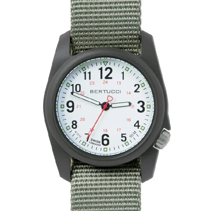 men's field watches with C3 SuperLuminova design -Bertucci DX3 Field White Olive Green