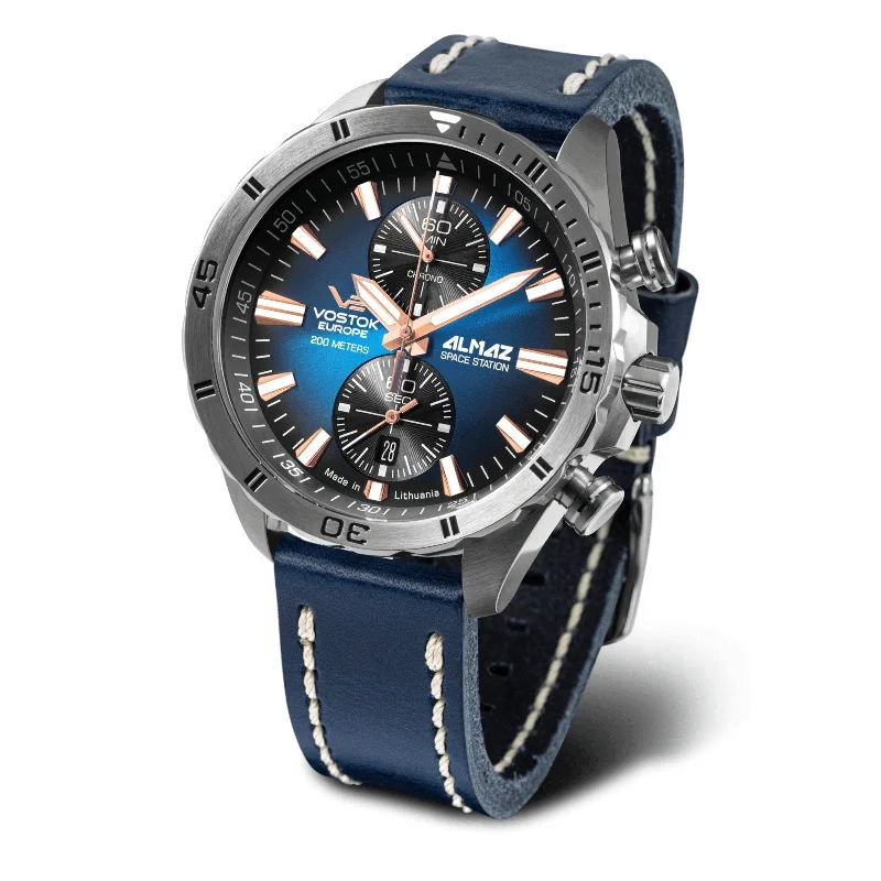 stylish men's skeletonized watches for professionals -Vostok Europe Almaz Quartz Chronograph Blue stylish men's skeletonized watches for professionals -Vostok Europe Almaz Quartz Chronograph Blue