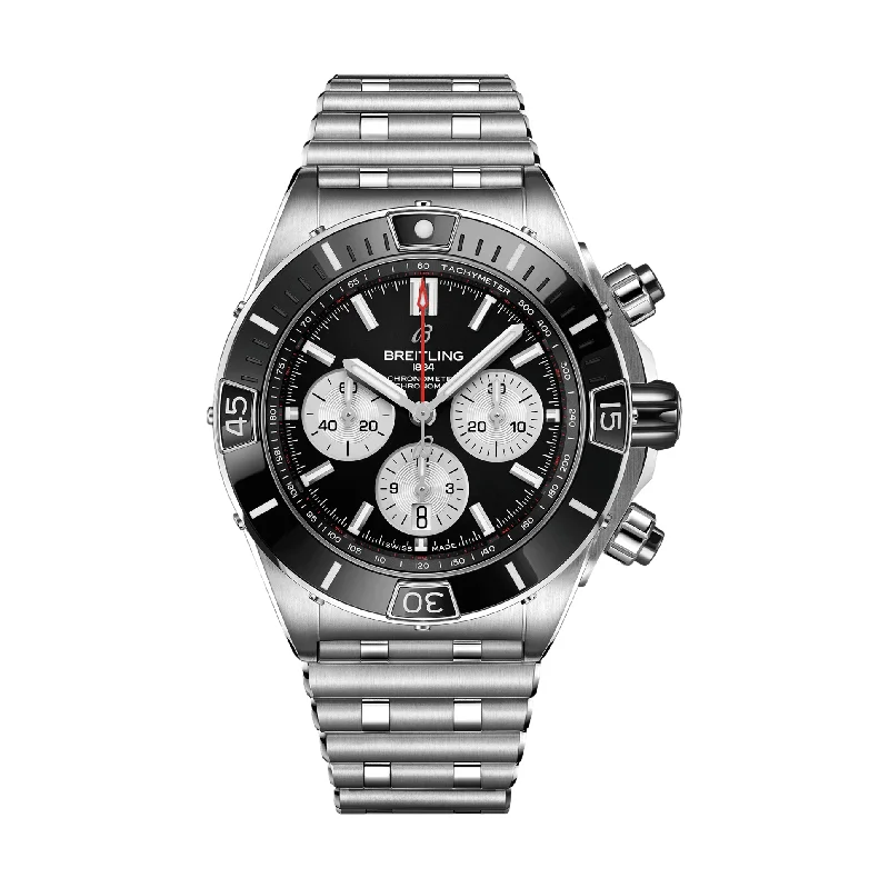 men's digital watches with LED light display function -Super Chronomat B01 44mm Stainless Steel - Black
