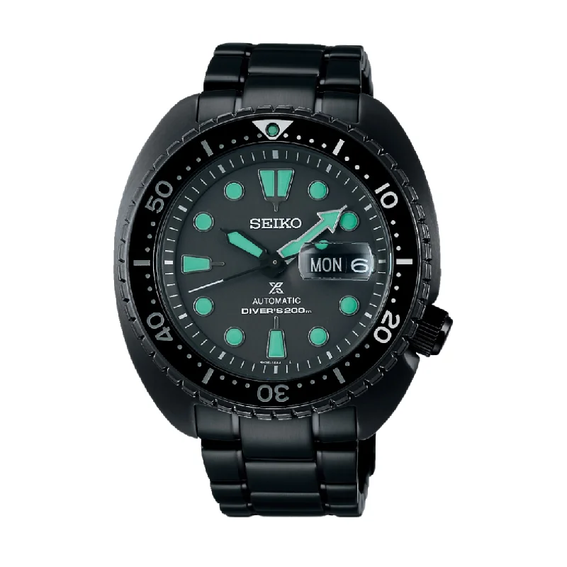 men's dive watches with convex glass -SEIKO PROSPEX SRPK43K1 BLACK SERIES NIGHT VISION TURTLE DIVER MEN WATCH