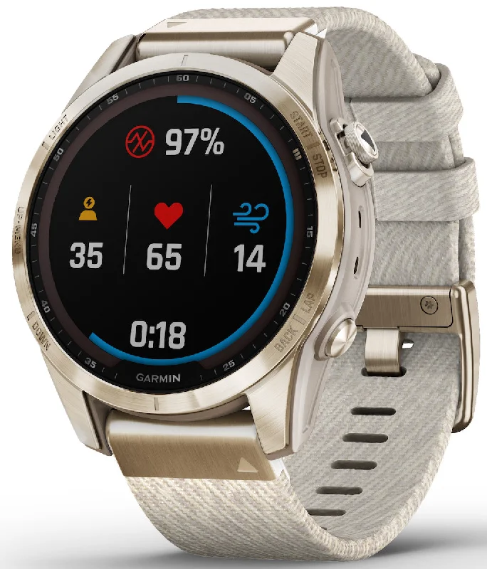 Mens Smart Watches Blood Pressure Monitoring-Garmin Watch Fenix 7S Sapphire Solar Cream Gold Titanium